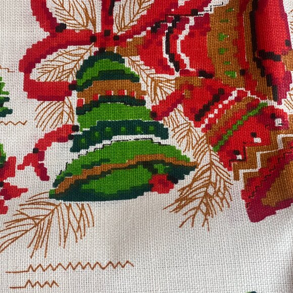 9-(VHD) Vintage Home Decor. Handprinted. Christmas Table Cloth. - Picture 3 of 7